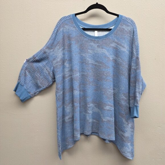 LuLaRoe Cozy Sweater Womens 3X Blue Gray Waffle Knit Pullover Top Lightweight - Picture 1 of 10